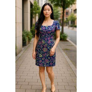 Vtg Liz Claiborne Womens 14 100% Silk Floral Print Lined Sheath Dress Classic